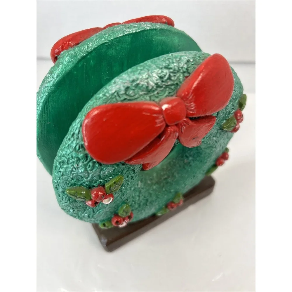 Vintage Christmas Wreath Ceramic Napkin Holder Holiday Dining Decor Read